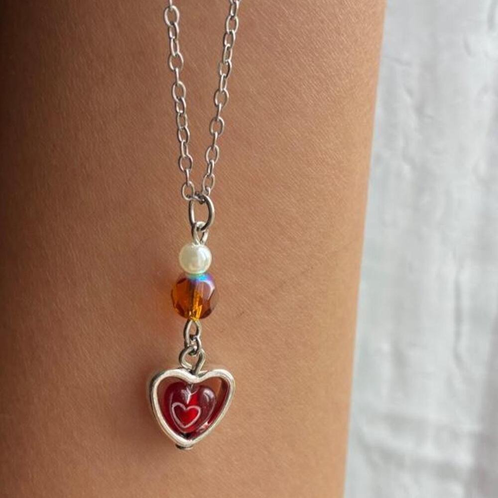 Silver heart y shaped dangle